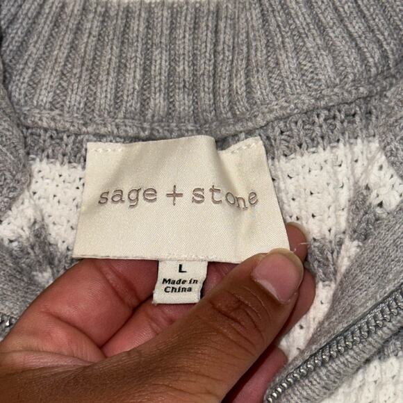 Sage + Stone Striped Cowl Neck Cropped Sweater Gray White Women's Size Large - Picture 9 of 9